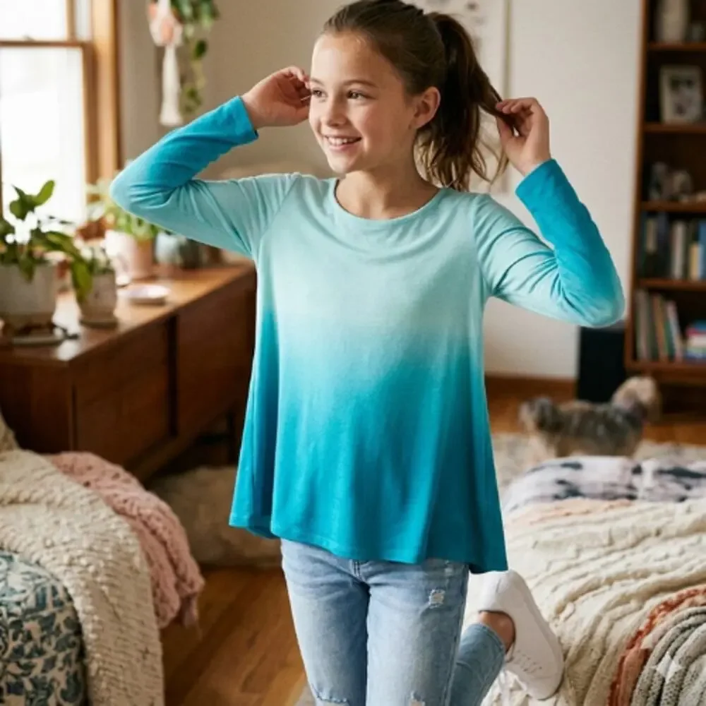 Girls Ombre Blue Top JUSTICE Long Sleeve Size 10